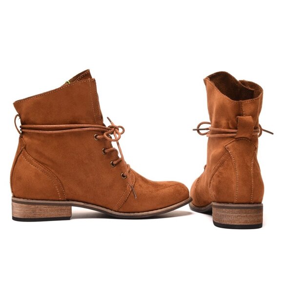 HIBOU Faux Suede Brown Ankle Boots - Picture 2 of 8